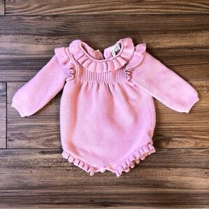 Janie and Jack baby girl long sleeve sweater romper 6-12 months Pink